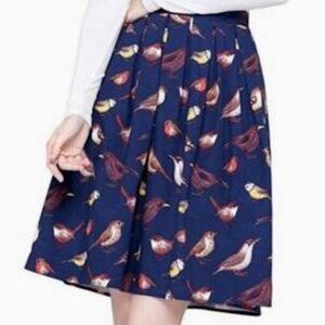 NWT Grace Karin Pleated Retro Bird Print Skirt Navy Blue Pinup 50's Look S